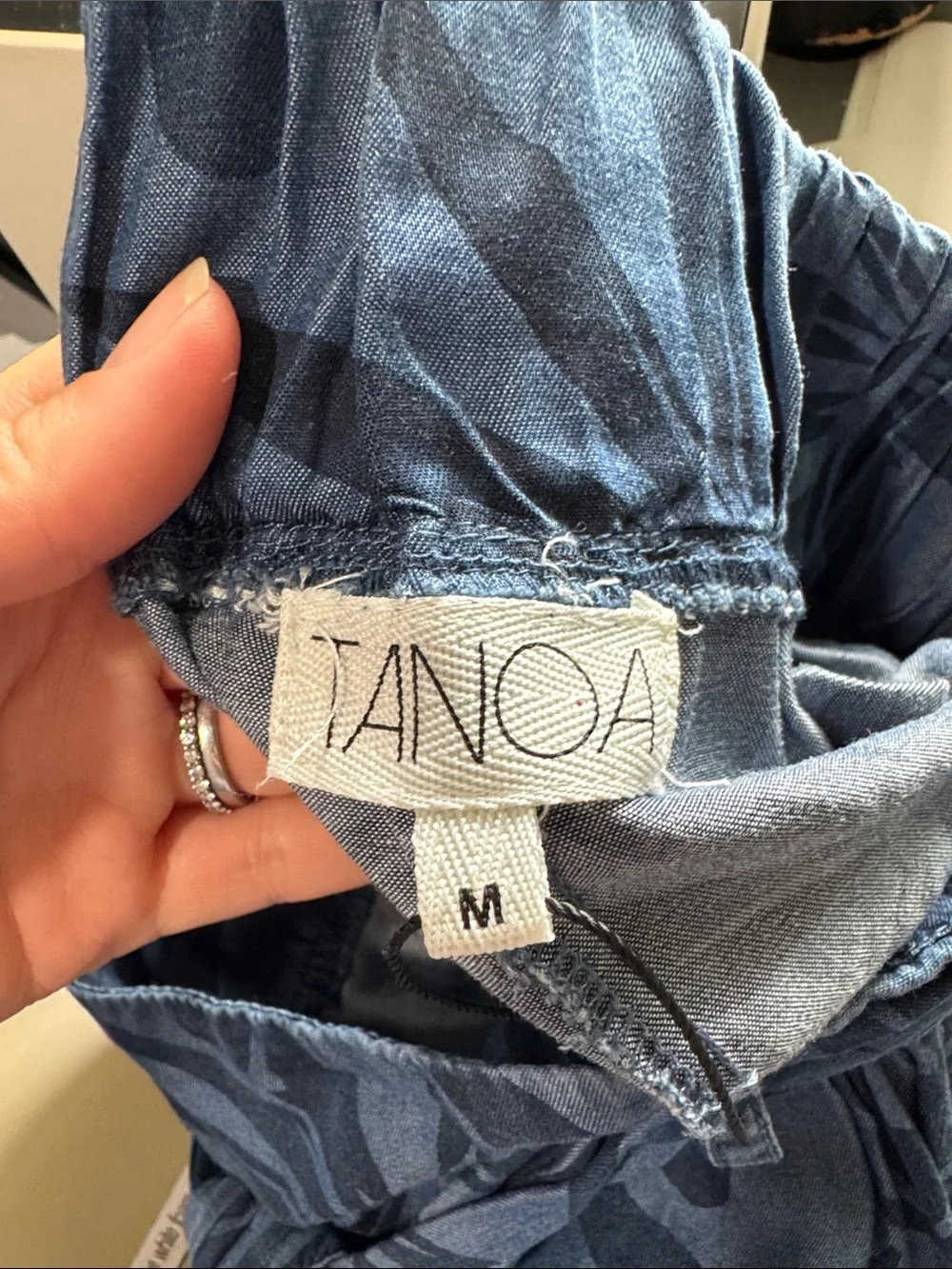 Tanoa Blue chambray Floral Pattern Wide Leg pull on Pants Hawaiian tropical